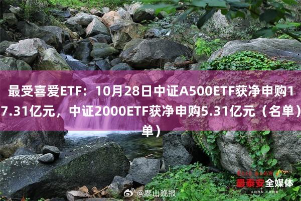 最受喜爱ETF：10月28日中证A500ETF获净申购17.31亿元，中证2000ETF获净申购5.31亿元（名单）